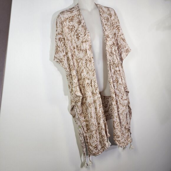 Nordstrom Kimono Cardigan One Size Ivory Sand Waverly Tassel Wrap 100% Viscose - Picture 3 of 12